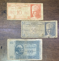 10 +50 Drachmas Cassa Mediterranea and 100 DRachmas Isole Jonie Low Grade