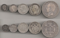 Collection with 5 silver George coins VF-XF