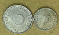 TURKEY 50 Kurus and 1 Lira 1947 VF