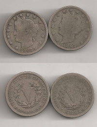 USA 2 X 5 Cents 1883-97