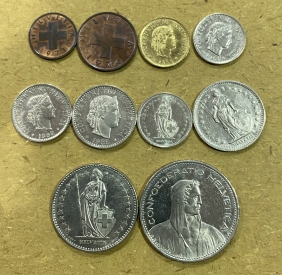 ΕΛΒΕΤΙΑ 10 Διαφορετικά νομίσματα και σε ονομαστικές αξίες νομίσματα 1971-1994 AU