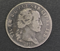 ITALY - KINGDOM OF SARDINIA - VICTOR-EMMANUEL I 5 Lire 1818