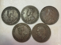 AUSTRALLIA 5 Different Half Penny  1913,1917,1922,19361943 VF-VF+