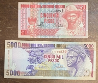 GUINEA BISSAU 50 and 5.000 Pesos 1984 / 90 UNC