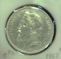 FRANCE 5 Franc 1867 AU