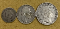 SERBIA -50 Para 1904, 1 Dinar 1912 and 2 Dinar 1915 VF