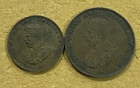 HONG KONG 2 Χ 1 Cent 1924 and  1933 XF