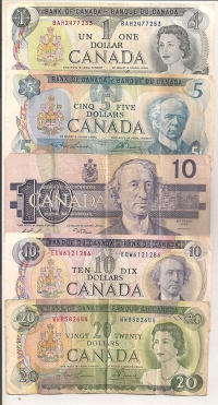 CANADA Lot with 5 banknotes of Canada