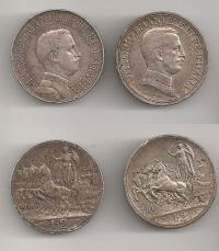 ITALY 2 Lire 1912 and 1914 VF++ (2 pieces)