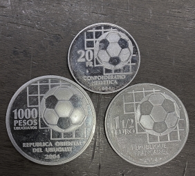 3  Ασημένια νομίσματα με θέμα το Mουντιάλ 2004 Proof AU