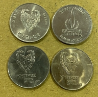 CYPRUS 4 Coins of 500 Mils  1975,1976, 1978,1980 UNC