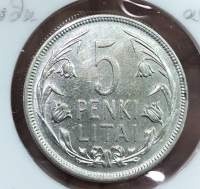 LITHUANIA 5 Litai 1925 AU
