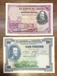 SPAIN 50 and 100 Pesetas 1925 AXF