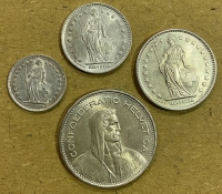 SWITZERLAND 4 Silver Coins AU-UNC