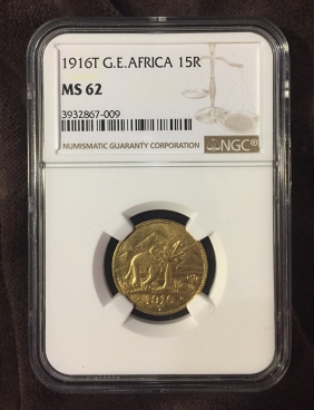 GERMANY-EAST AFRICA 15 Rupien 1916 MS62 RRR
