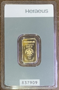 Μικρή πλάκα (5 γραμμαρίων) χρυσού  HERAEUS σφραγισμένη