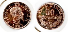 ITALY 50 Cent 1863 AU+