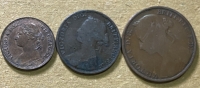 GR. BRITAIN Farthing 1875 (XF), 1/2 Penny 1875, Penny 1885