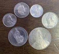 SWITZERLAND Lot of  6 Different Coins AU/UNC
