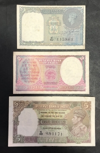 BRITISH INDIA 1-2-5 Rupees 1940-43 VF