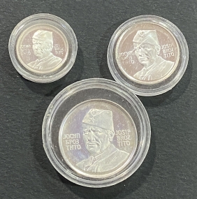 ΓΙΟΥΚΟΣΛΑΒΙΑ 3 Μικρά ασημένια μετάλια Proof με τον Τίτο 1943-1973