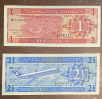 NETHERLAND ANTILLEN 1 and 2 1/2 Gulden 1970 UNC