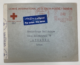 SWITZERLAND Rare Cover  Red Cross Switzerland to Red Cross Greek 1941 Posted 