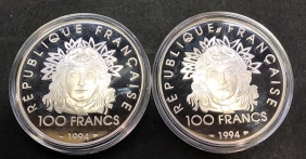 FRANCE 2 X 100 Franc 1994 Proof