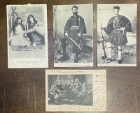 4 Καρτ ποστάλ με παραδοσιακά ρούχα και δυο οπλαρχηγούς (Ράμναλης και Παλαμίδης) 