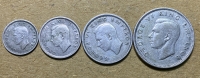 NEW ZEALAND 4 Silver coins ( 3 Pence 1937, six Pence 1943, one Shilling 1946 and one Florin 1946)VF/XF