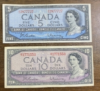 CANADA 5 and 10 Dollars 1954 XF