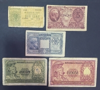 ITALY Lot 5 Different Notes 1944-1951