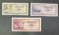 YUGOSLAVIA Set (3) 10,20,100 Dinar 1978 UNC