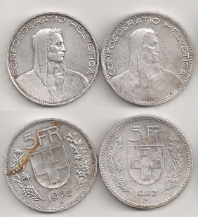 ΕΛΒΕΤΙΑ 2 Χ 5 Φράνκγα 1923 και 1925 VF