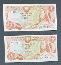 CYPRUS 2 X 50 Cents 1988 and 1989 XF