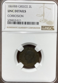 2 Lepta 1869 UNC DETAILS NGC