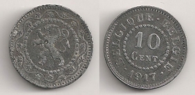 BELGIUM 10 Cents 1917 F