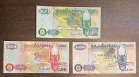 ZAMBIA - set(3) 20, 50, 100  Kwacha 1992/2001/2005 UNC