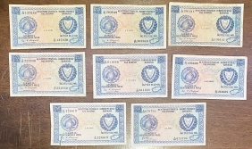 CYPRUS lot of 8 Different Notes of 250 Mils
