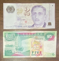 SINGAPORE 2 and 5 Dollar  XF/AU