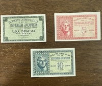 Σετ 3 (1 , 5, 10 Δραχμές) ISOLE JONIE Χαρτονομίσματα Ιονίων Νήσων 1941 UNC