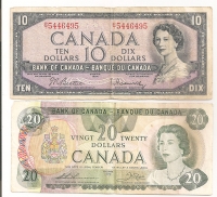 ΚΑΝΑΔΑΣ 10 Δολάρια 1954 F και 20 Δολάρια 1979 VF+
