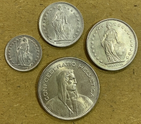 ΕΛΒΕΤΙΑ 4 Ασημένια νομίσματα AU-UNC