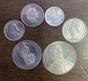 ΕΛΒΕΤΙΑ 6  κέρματα από 0,2  έως 5 Φράγκα διάφορες ημερομηνίες AU/UNC