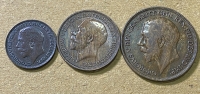 GR. BRITAIN Farthing 1923, 1/2 Penny 1921, 1 Penny 1921
