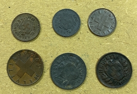 ΕΛΒΕΤΙΑ 6 διαφορετικά παλιά κέρματα 1 +2 Rappen 