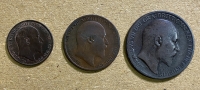 GR. BRITAIN  Lot of 3 coins  Farthing, half pennny, 1 penny 1906,1908,1910 