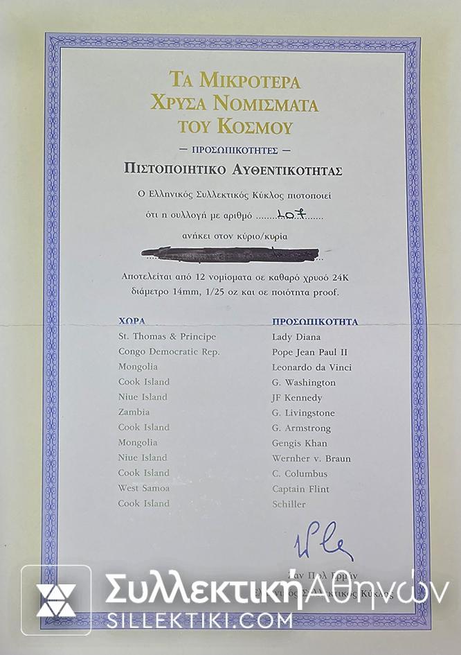 Συλλογή 12 Χρυσά νομίσματα Proof, συνολικό βάρος 15 gr