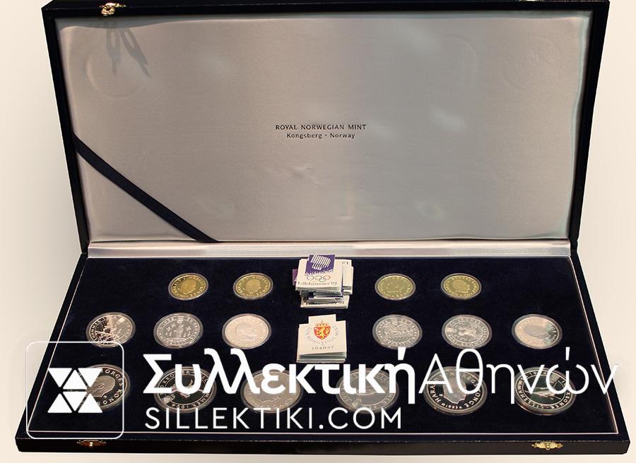 NORWAY Case with 4 gold and 12 silver coins of winter Olympic Games