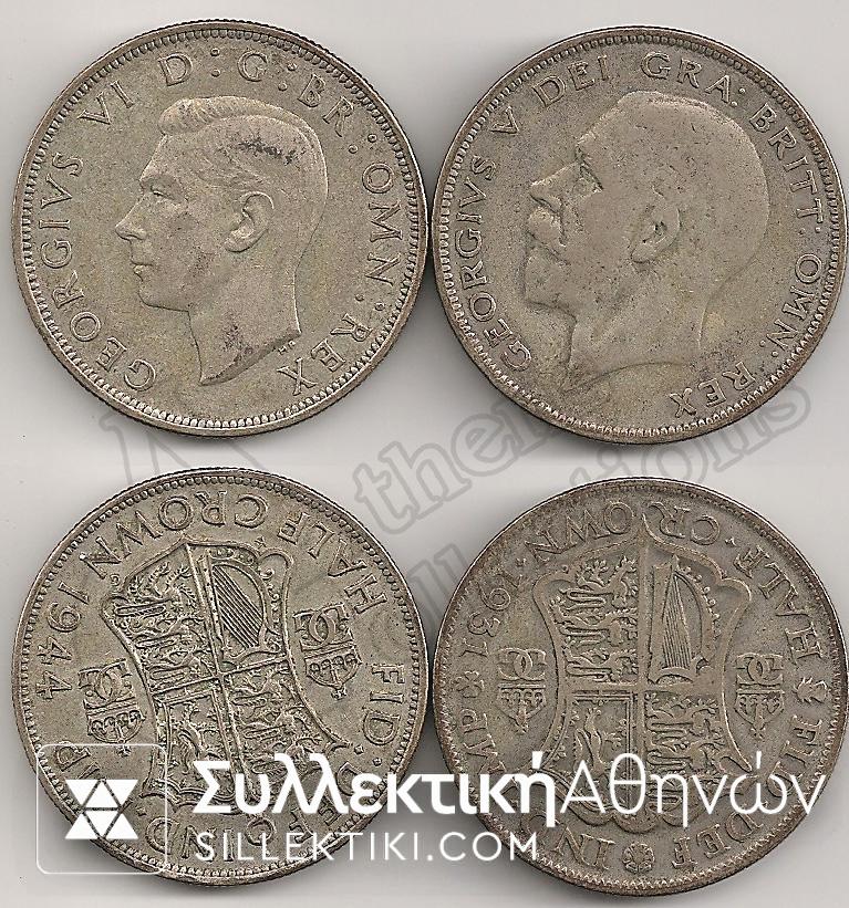 ENGLAND Half Crown 1931 & 1944 F/VF